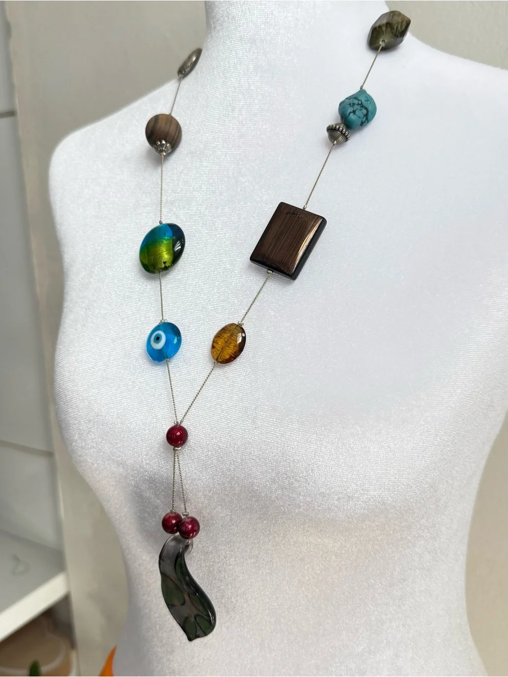 Handcrafted Multicolor Glass Pendant Necklace with Matching Earrings